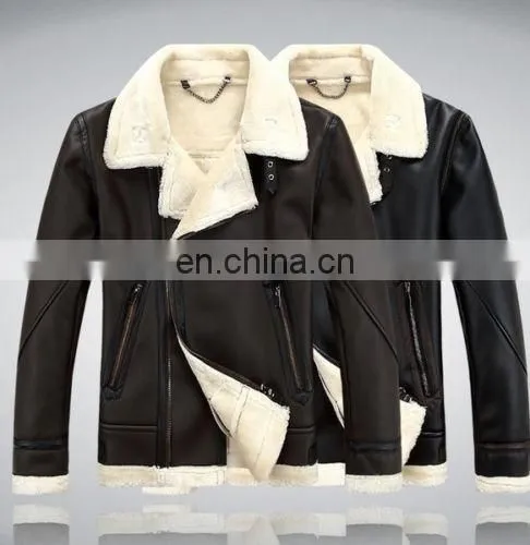 New Mens Military Sheep Skin Moto Leather Collar Lining Fleece Suede Jacket Coat