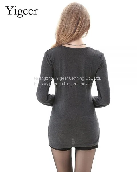 Long Sleeve O-Neck Pure Slimming Bodycon Lady's Top photo-4