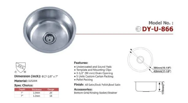 Guangdong Dongyuan Kitchenware UPC Certificated Stainless Steel Single Bowl Round Sinks photo-2