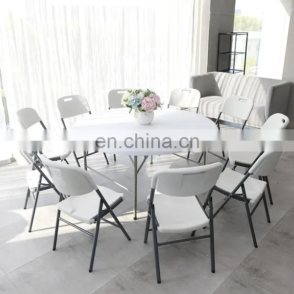 Portable White Round Dining Room Table Outdoor Camping Wedding Party Hire Plastic Folding Portable Picnic Table photo-2