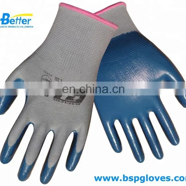 White Nylon Blue Nitrile Coated Work Gloves Cheap photo-4