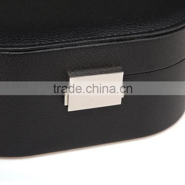Small Faux Leather Mirror Travel Jewelry Box Organizer Display Storage Case for Rings Earrings Necklace (Black) photo-6