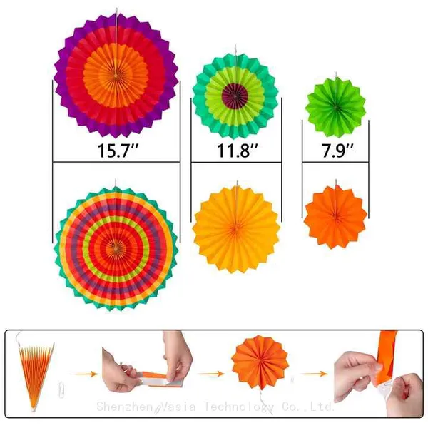 Mexican Fiesta Party Decorations Colorful Paper Fan Flower Ball Set for Birthday Cinco De Mayo With Paper Fan photo-4