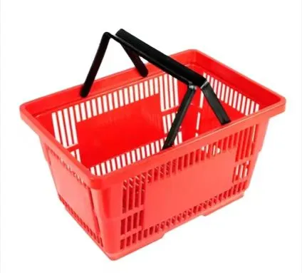 30L Supermarket Plastic Shopping Basket With Metal Handles, Wire Handles Supermarket Shopping Baskets