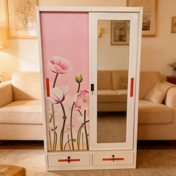 Household Knock‑down Steel Storage Cabinet UV Printing Wardrobe 3/4‑Door Clothes Storage Unit With Mirror & Drawers Custom Various Colors For Export photo-2