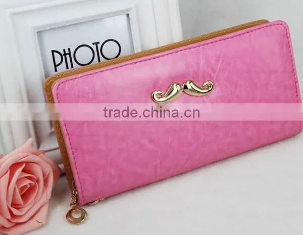 Women's Classic Multifunction PU Blue Coin Purse Wallet With Mustache photo-6