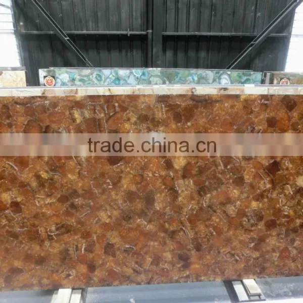 Yellow Quartz Gem Stone Artificial Marble Slabs