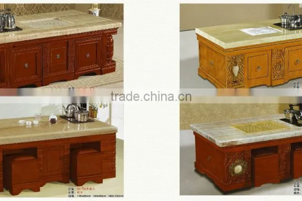 Marble Top Tea Table Set With Wood Side photo-3