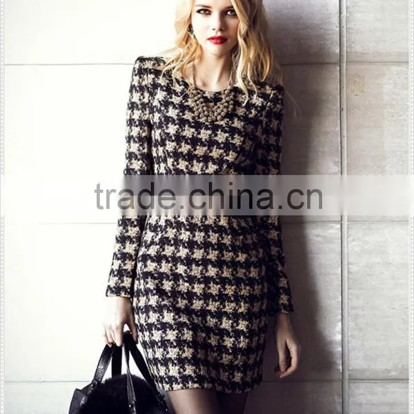 Custom Made Inj China Houndstooth Winter Long Sleeve Dress Quality Choice photo-2