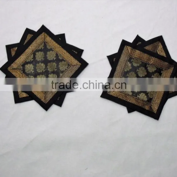 Indian Silk Table Runner With 6 Placemats & 6 Coaster in Black Color Size 16*62 photo-2