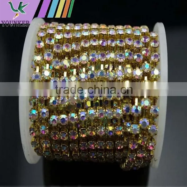 15 FEET1 Yard SS24 5mm AB Clear Crystal Gold Plated Rhinestone Chain Trims Cup Chain Wedding Garments Decoration YSCHC1032 photo-2