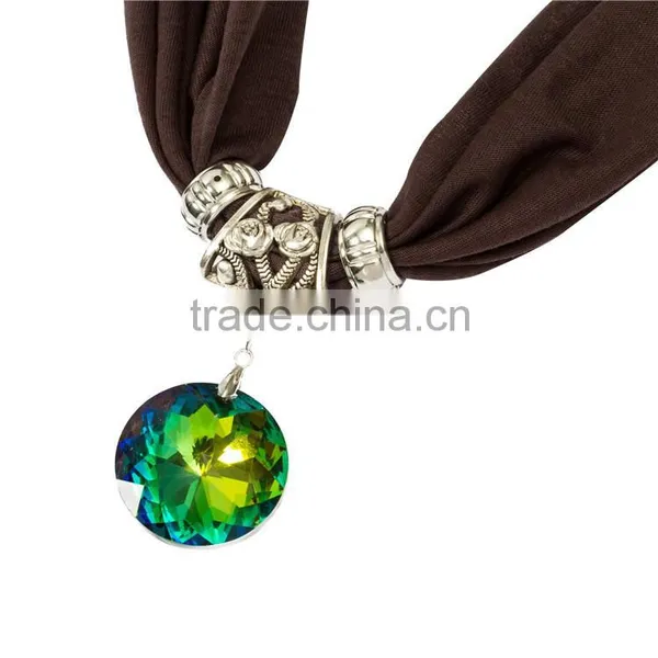 2016 New Design Round Crystal Stones Pendant Scarf photo-4