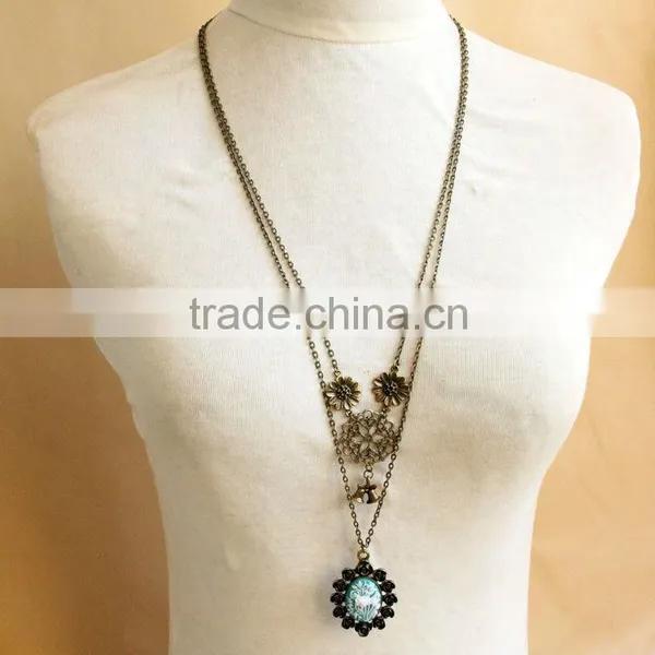 MYLOVE Fashion Double Black White Camellia Long Necklace Sweater Chain Long Chain MLSC-15