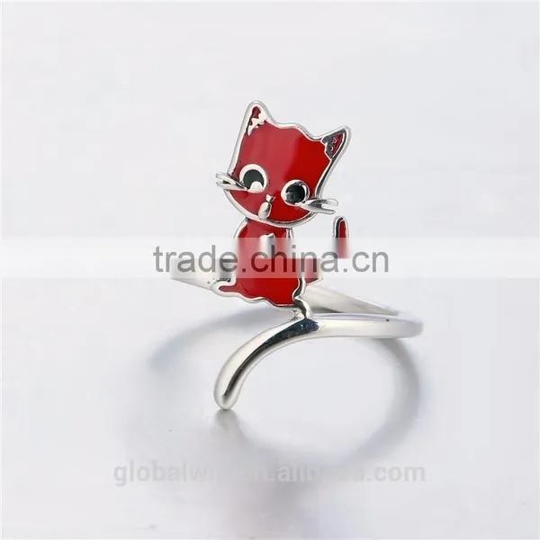 Factory Promotion Solid 925 Latest Wedding Ring Designs Red Black Enamel Sterling Silver Ring Cat Animal Sex Women'S Ring Animal photo-4