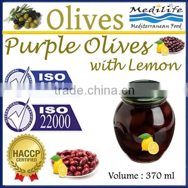High Quality 100% Tunisian Table Olives,Purple Olives Broken With With Lemon, Purple Olives 370 ml Glass Jar