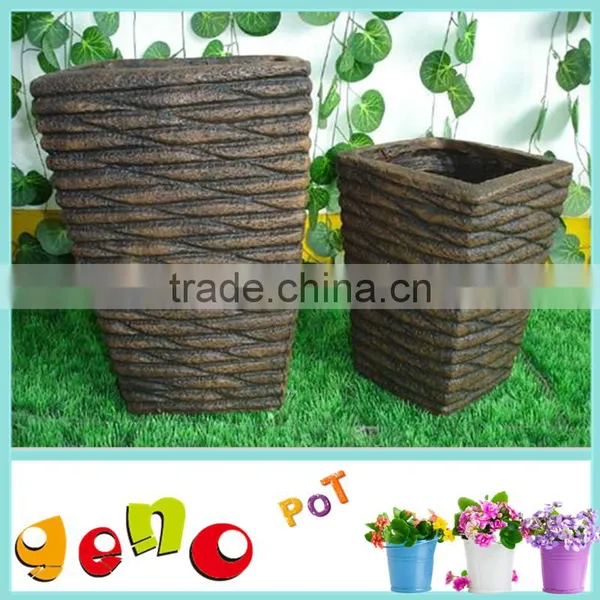 White Wicker Coated Finishing Frp Flower Plant Pot for Garden Bonsai photo-3