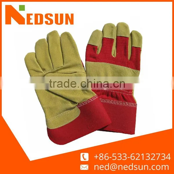 New Design Safety Yellow Pig Split Leather Gloves