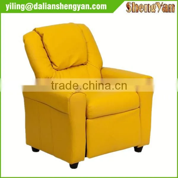 Contemporary Yellow Vinyl Kids Recliner With Cup Holder and Headrest photo-2