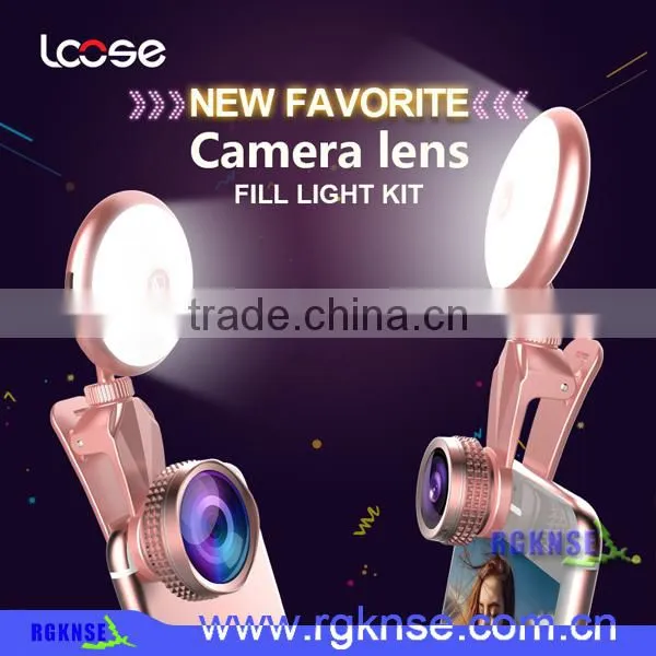 Wholesale Beauty RK19 Selfie Ring Light Mobile Phone 2 in 1 Fisheyes Lens Led Fill Light photo-4