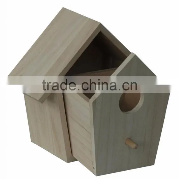 FSC Unfinished House Shape Drawer Wood Bird House photo-3