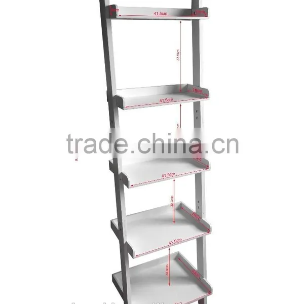 MDF Wood Display Rack High Quality 5-tier Leaning Ladder Book Shelf photo-2