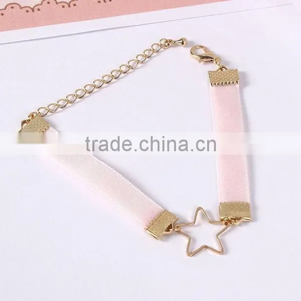 Gold Hollow Star Charm Silk Ribbon Bracelet photo-2