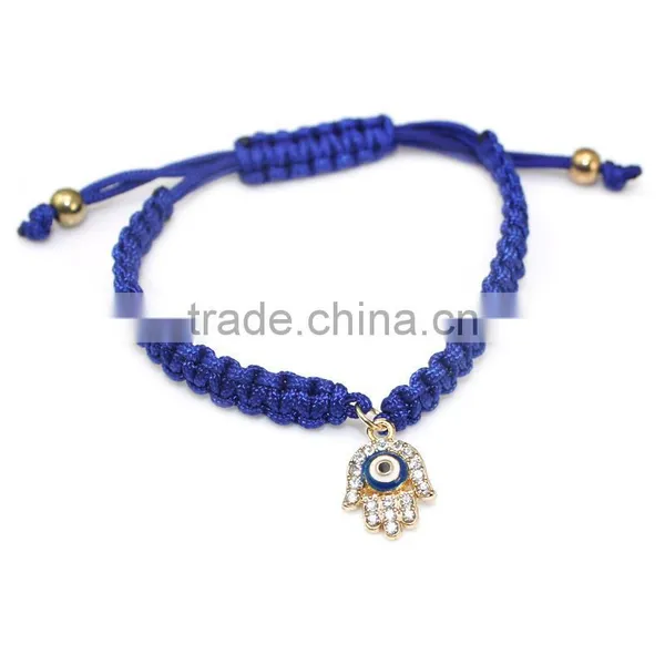 Rhinestone Hamsa Hand Charm Handwoven Cord Bracelet Friendship Bracelet photo-5