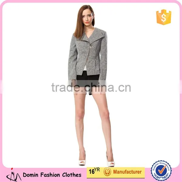 High Quality Woven Fabric Grey Color Fashion Women Blazer for Lady photo-5
