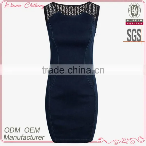 Express Clothing Manufacturing Ladies' Slim Fit Sleeveless Hollow Denim Adult Fairy Dresses