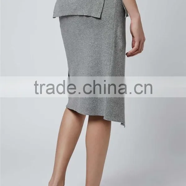 High Quality D-Ring Wrap Skirt Winter Grey Long Skirts Women Slit Office Wear Skirts photo-5
