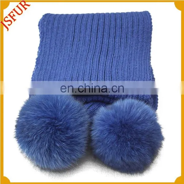 Colourful Knitted Adult Pom Pom Wholesale Fox Fur Scarves photo-3