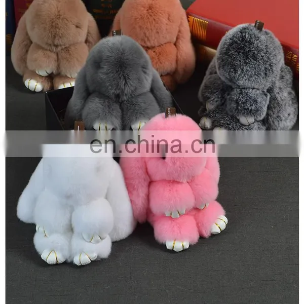 100% Real Wholesale Bunny Keychain Rex Rabbit Fur Pom Pom Keychain photo-4