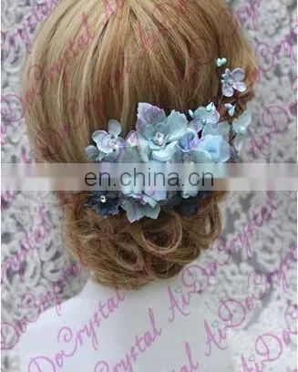 Aidocrystal Classic Blue Flower Hair Pins With Crystal Hair Accessories,floral Tiaras,princess Hair Clip photo-5
