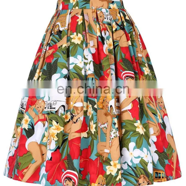 Grace Karin Women's Vintage Retro Pleated Cotton Print A-Line Skirt 5 Patterns CL010401-1 photo-3