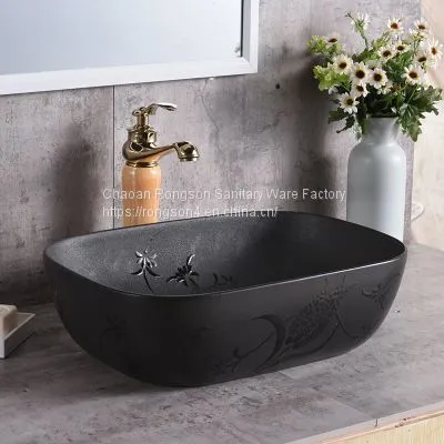 Made in China Sanitary Ware Square LV Design Single Hole Luxury Design Tabletop New Decal Wash Hand Basin Sinks photo-2