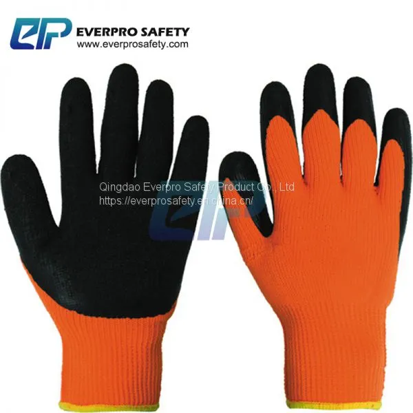 Winter Warm Keeping 7G Acrylic Loop Napping Liner Latex Crinkle Coated Thermal Work Gloves for Industrial and Construction photo-2