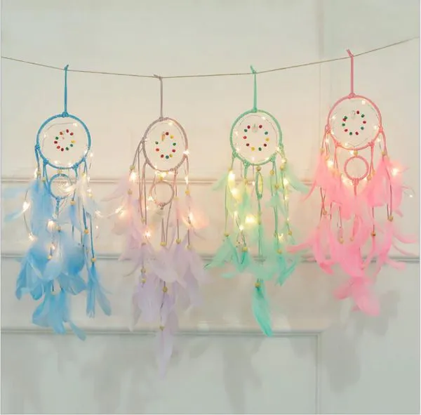 Popular Handmade Indian Dream Catcher Feather With Led Light Home Decoration photo-3