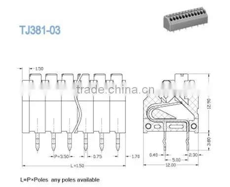 Termin Block Pitch 3.50mm PCB Spring Terminal Block 300V 5A 28P Screwless Terminal Blocks photo-2