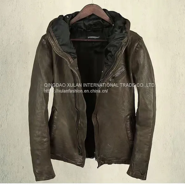 NEW FASHION 2022AW MEN'GENUINE LEATHER WASHED LAMBSKIN LEATHER JACKET photo-2