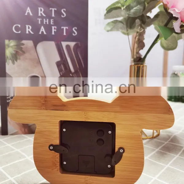 Natural Creative Cartoon Animal Design Desktop Dog Shaped Wooden Digital Alarm Clock photo-4