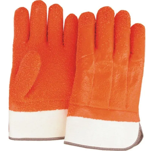 Heavy Duty Safety Cuff Cotton Jersey Liner Rough Sandy Orange PVC Coated Gloves photo-3