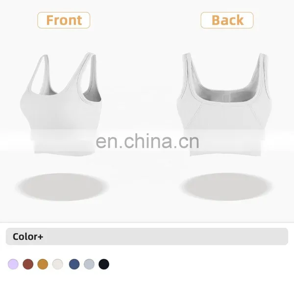 Eco Yoga Bra Ribbed Square Back Yoga Sports Bra Wear Gym Clothing Womens Fitness Top photo-4