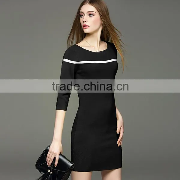 2017 Hot Summer New Knit Half Sleeve Stripe Dress With Slimming Looking photo-5
