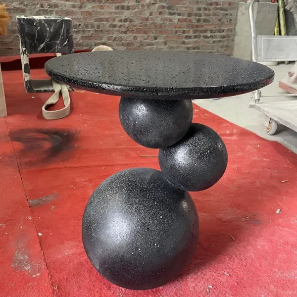 Modern Italian Style Living Room Furniture Round Coffee Table Beige and Black Travertine Marble Stone Tea Dining Table for Home photo-3