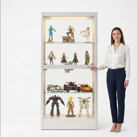Custom Size Glass Display Cabinet for Building Blocks & Anime Figures — 4-Tier Adjustable LED Showcase Wholesale