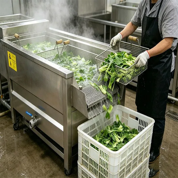 High Performance KI-055 Vegetable Blanching Machine 0-120C Adjustable Industrial Potato Blancher for French Fries Production photo-5