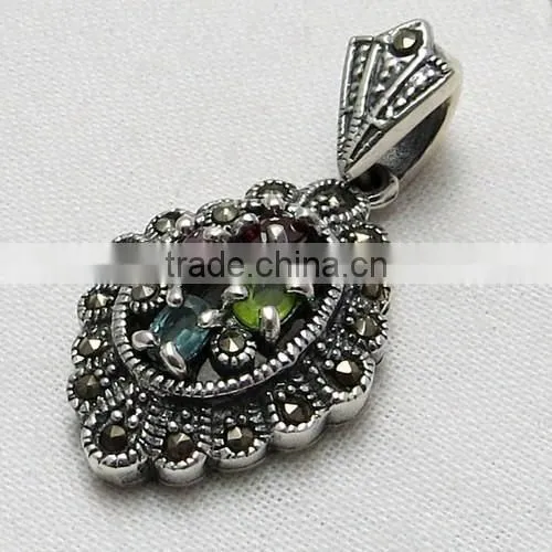 Beautiful Marcasite Multi Colour Pendant, Handmade Silver Jewellery, Silver Jewellery photo-3