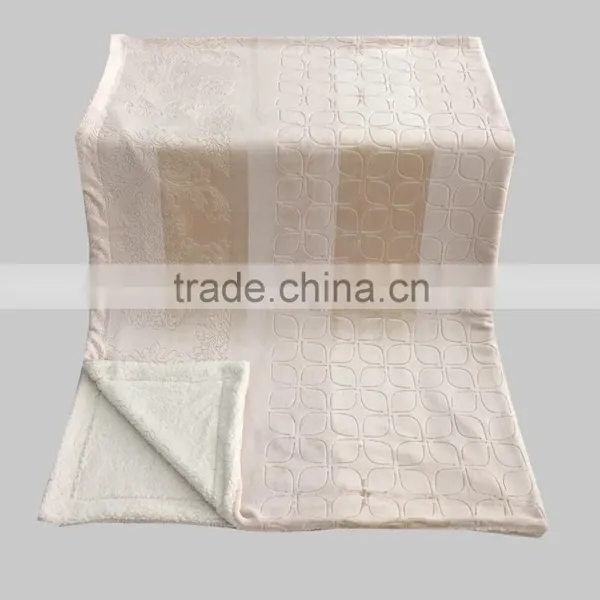 Embossed Pattern Flannel With Sherpa Knitting Throw Blanket