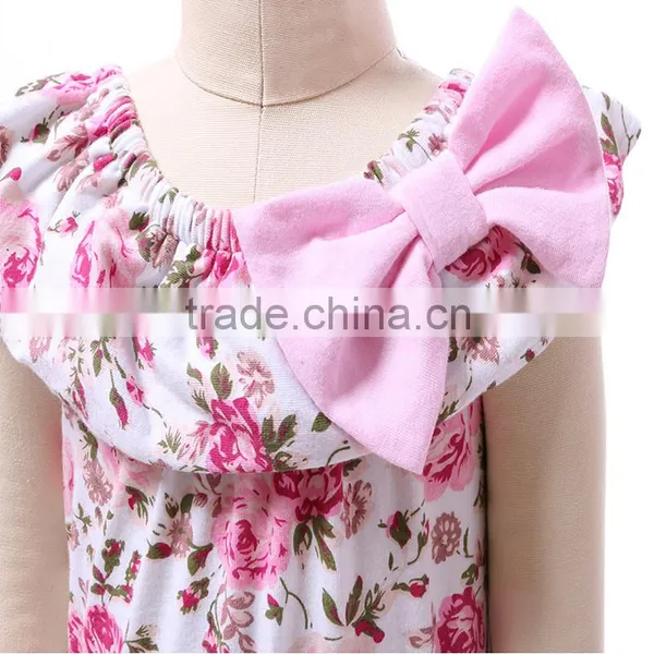 2016 Wholesale Vintage Soft Cotton Sleeveless Baby Rompers With Bow For Toddler Girls photo-4