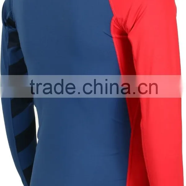 92% Polyester 8% Spandex (Lycra) Crew Neck Long Red Blue Compression Shirt / Rash Guard With Sublimated Side Panels photo-2